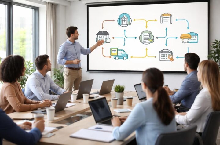 découvrez notre formation dédiée aux agences, avec un focus sur le process de location, illustré sur écran de projection pour une compréhension optimale.