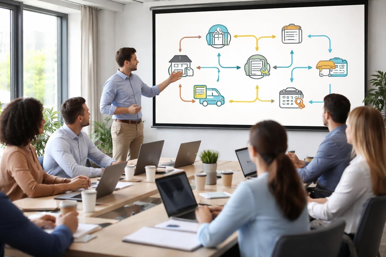 découvrez notre formation dédiée aux agences, avec un focus sur le process de location, illustré sur écran de projection pour une compréhension optimale.