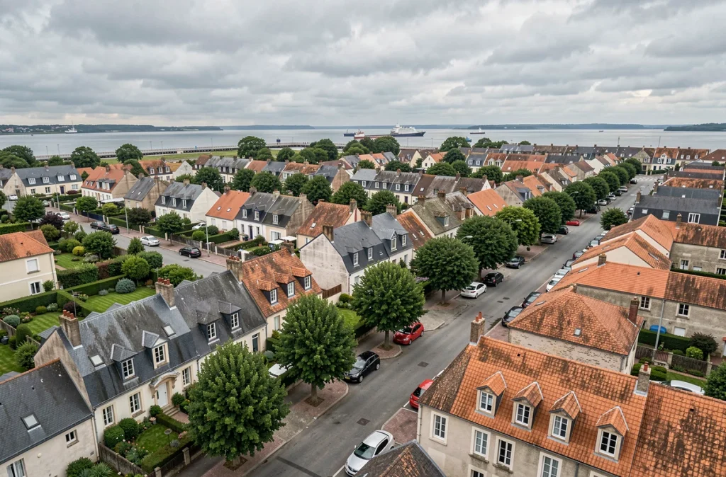 Vue aérienne d'un quartier résidentiel prisé près de Saint-Nazaire idéal pour investir