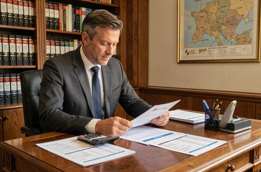 Un conseiller ACE Crédit analyse un dossier de crédit immobilier dans son bureau à Tours